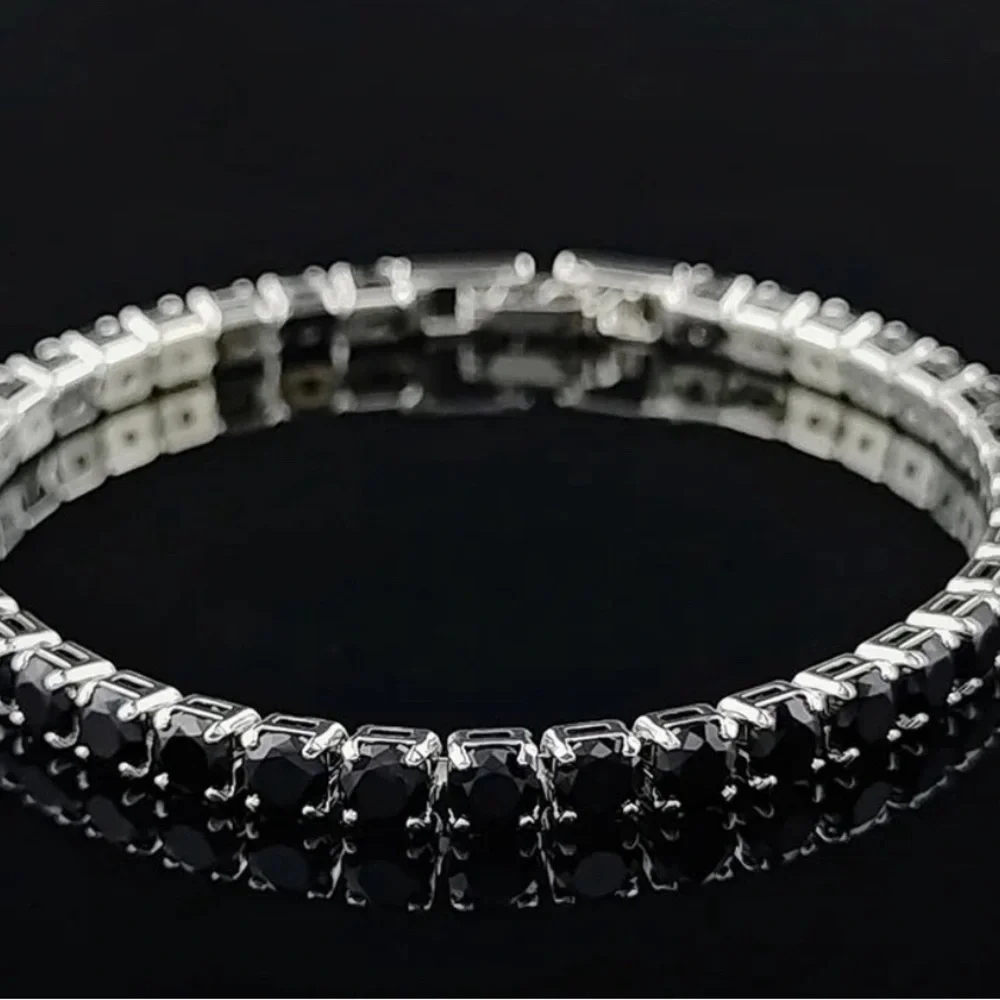 925 Silver black diamond 3mm Tennis Bracelet Bangle for Women‎ Christmas …
